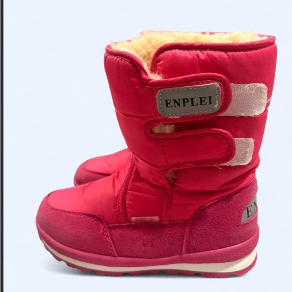 Kids Waterproof Red Snow Boots with Fleece Lining